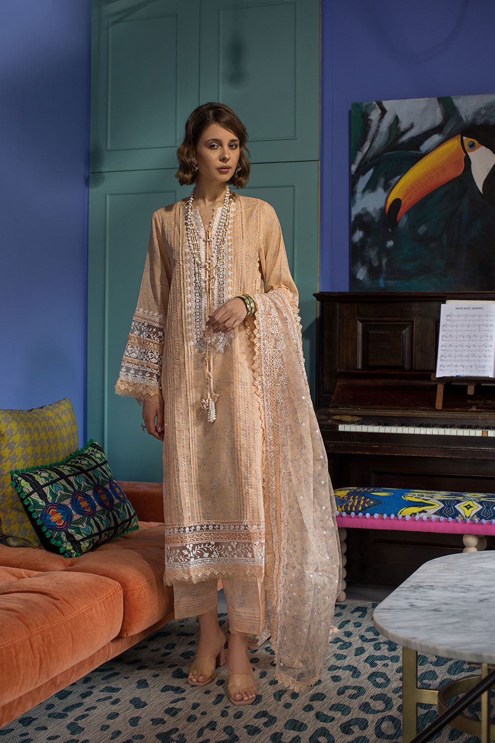 Sobia Nazir Embroidered Lawn Suits Unstitched 3 Piece SN24V SV24-1B - Summer Collection