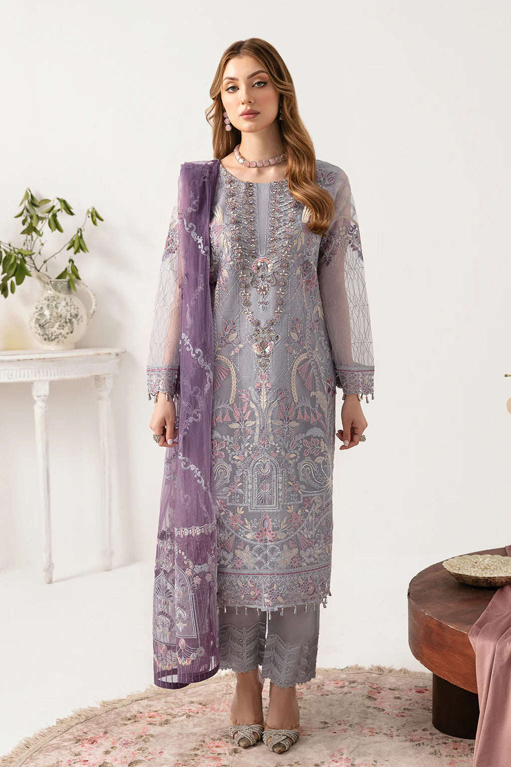 Minhal By Ramsha Embroidered Organza Suits Unstitched 3 Piece RSH24M M-1104 - Formal Collection