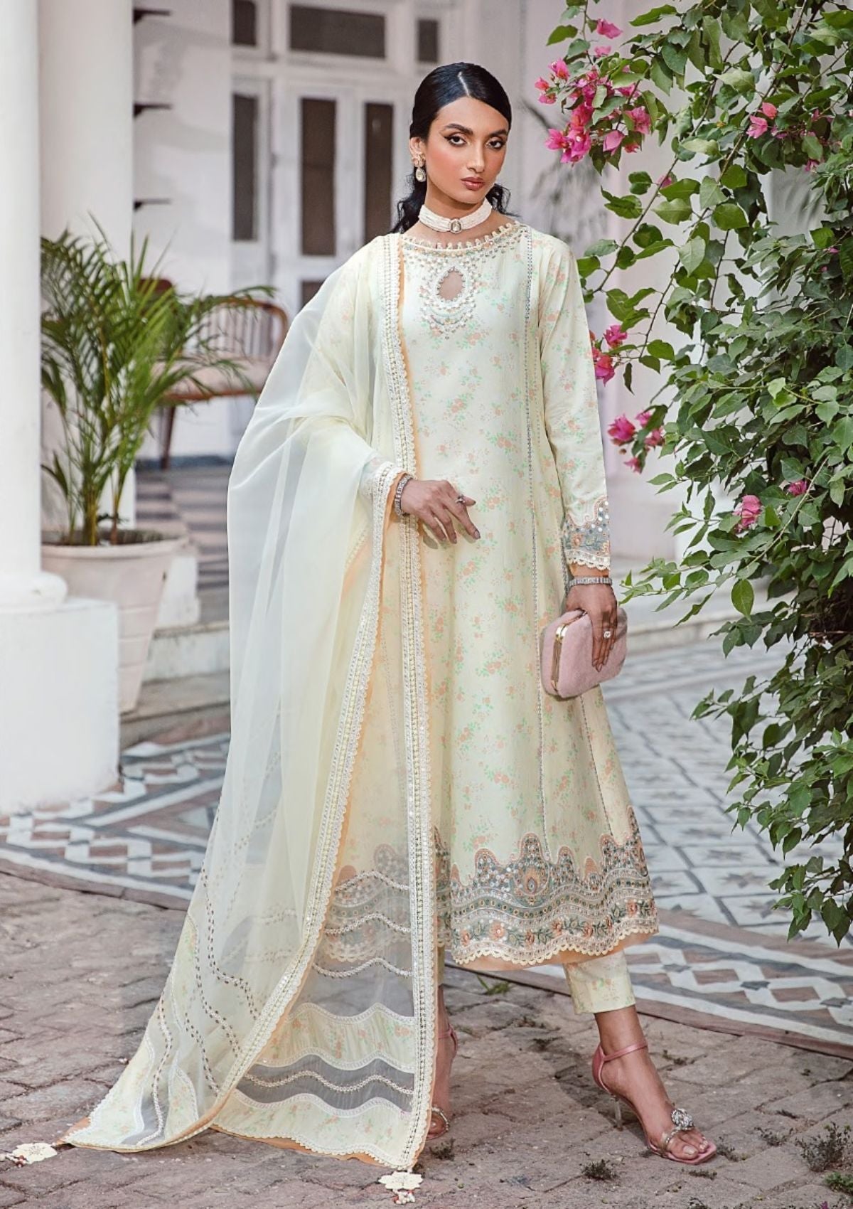 Iris By Jazmin Embroidered Lawn Suits Unstitched 3 Piece JZ23IL D-06 Lime Primrose - Eid Collection