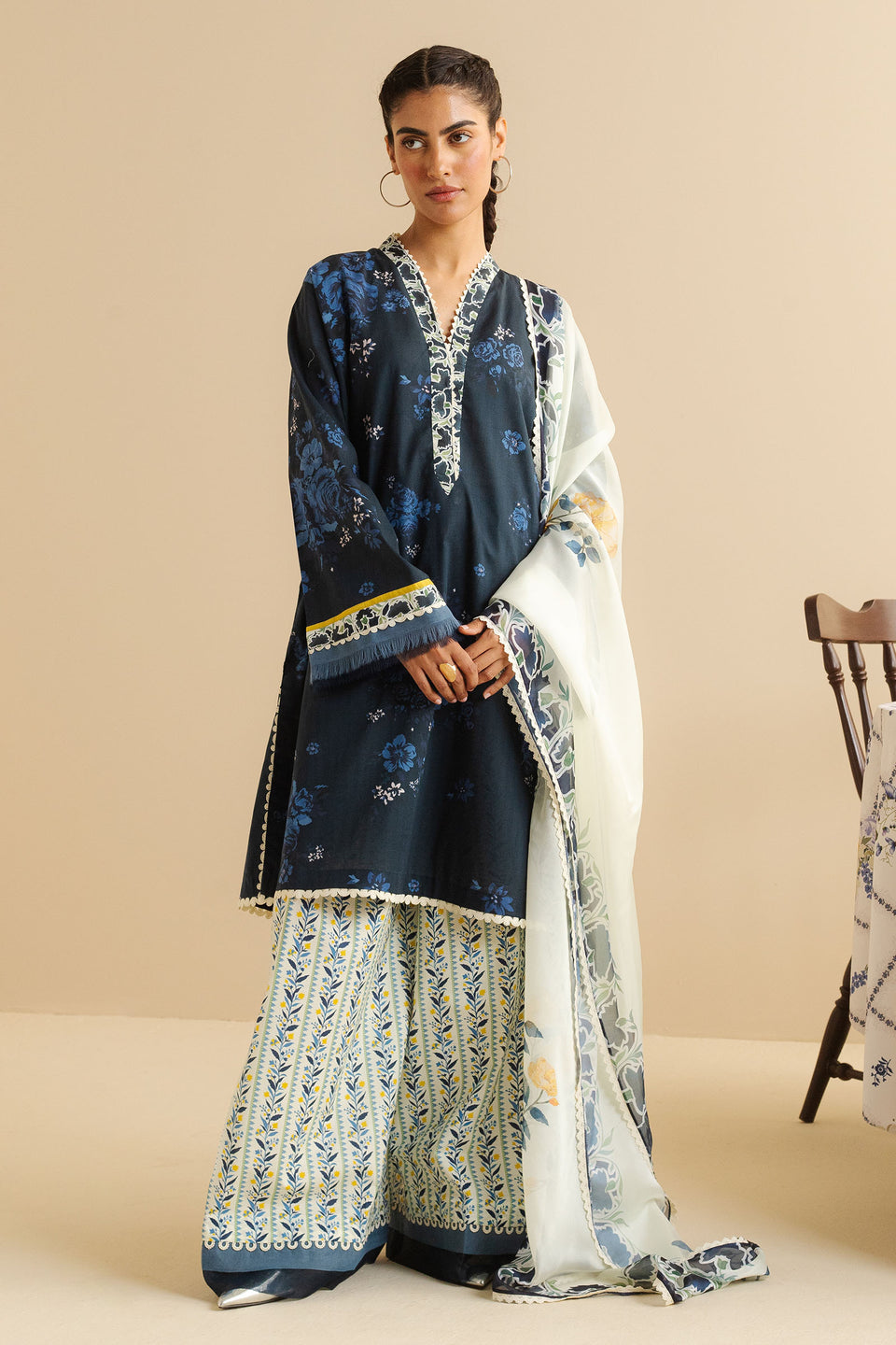 Coco by Zara Shahjahan Prints Unstitched Lawn Suits 3 Piece CZS25PW Leya D-1B - Summer Collection