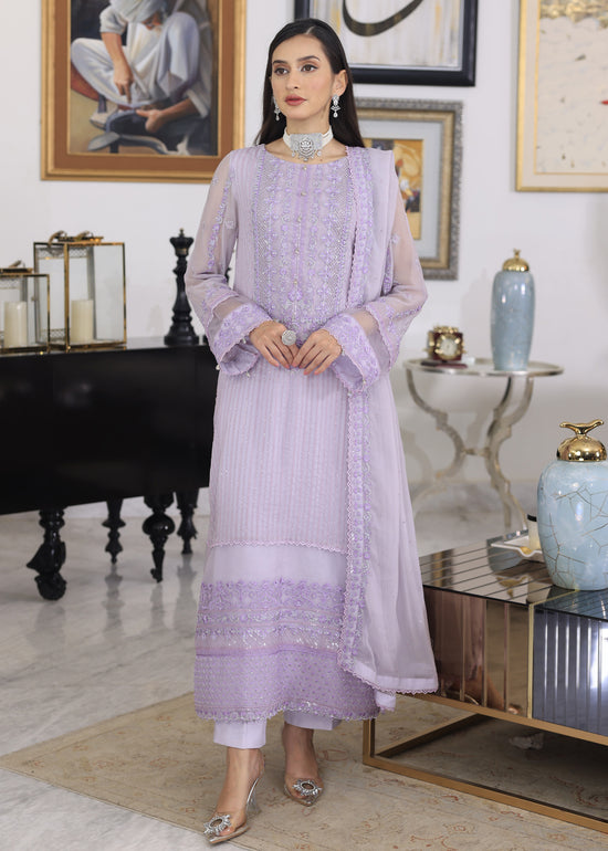 Merakish By Shahzeb Textiles Embroidered Chiffon Suits Unstitched 3 Piece ST24MK MR-C-V10- Periwinkle