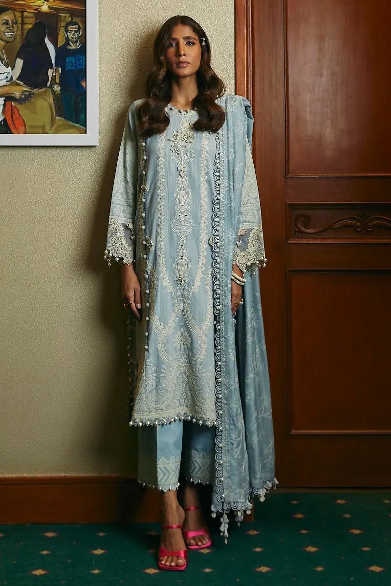 Sana Safinaz Embroidered Slub Suits Unstitched 3 Piece SS23MZ-V3 22B - Winter Collection