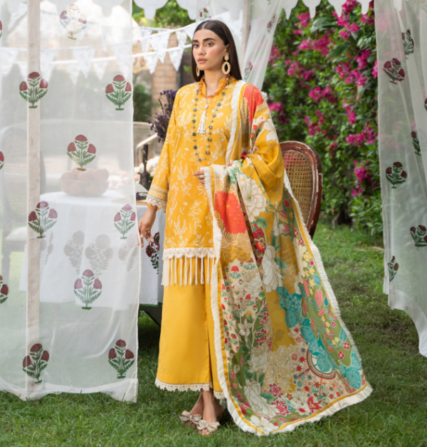 Mausummery Luxury Printed Lawn Unstitched 3 Piece Suit - Marigold - MU25SSUL - Yellow - Summer Collection