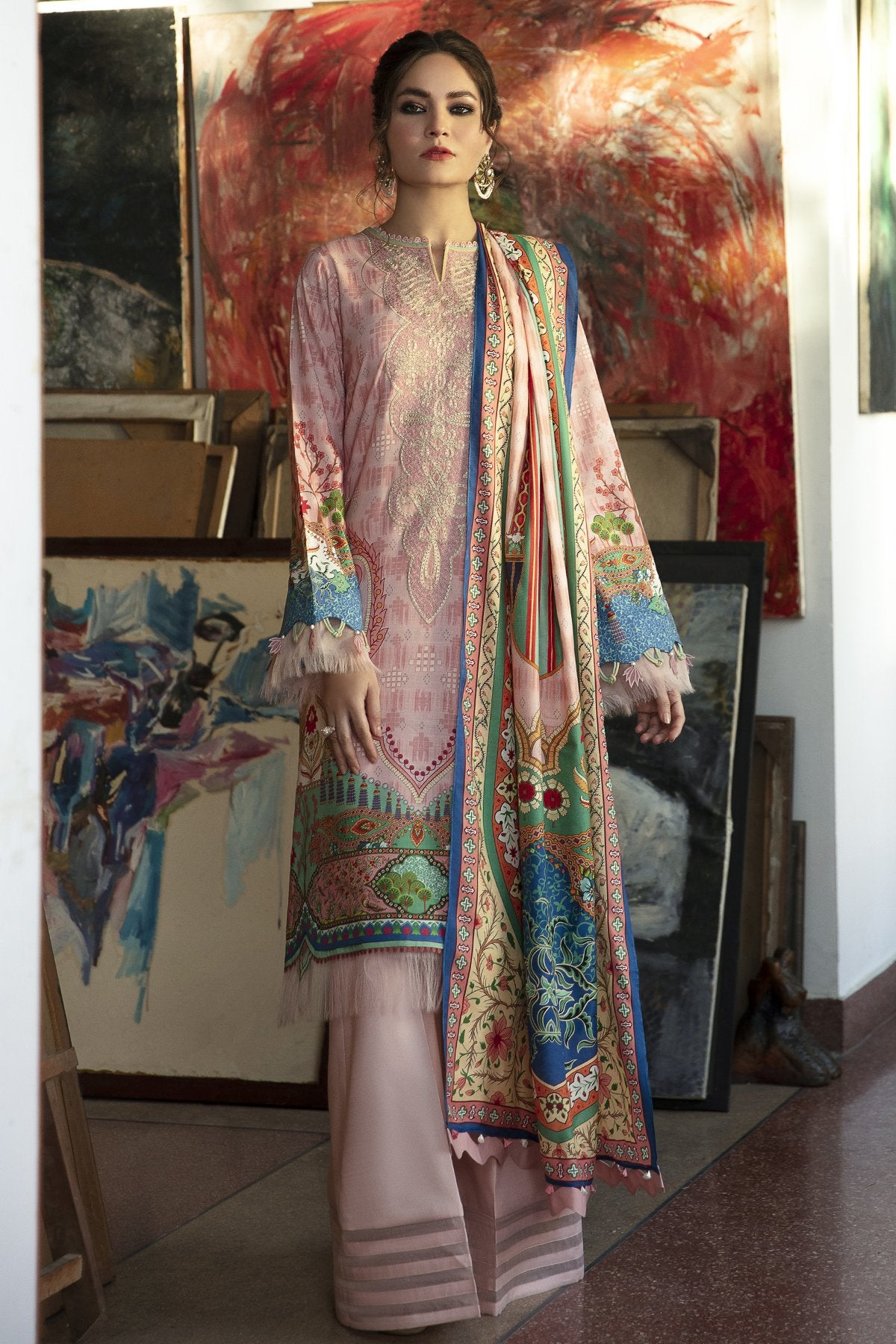 Jazmin Iris Luxury Winter Embroidered Collection - Pink Island