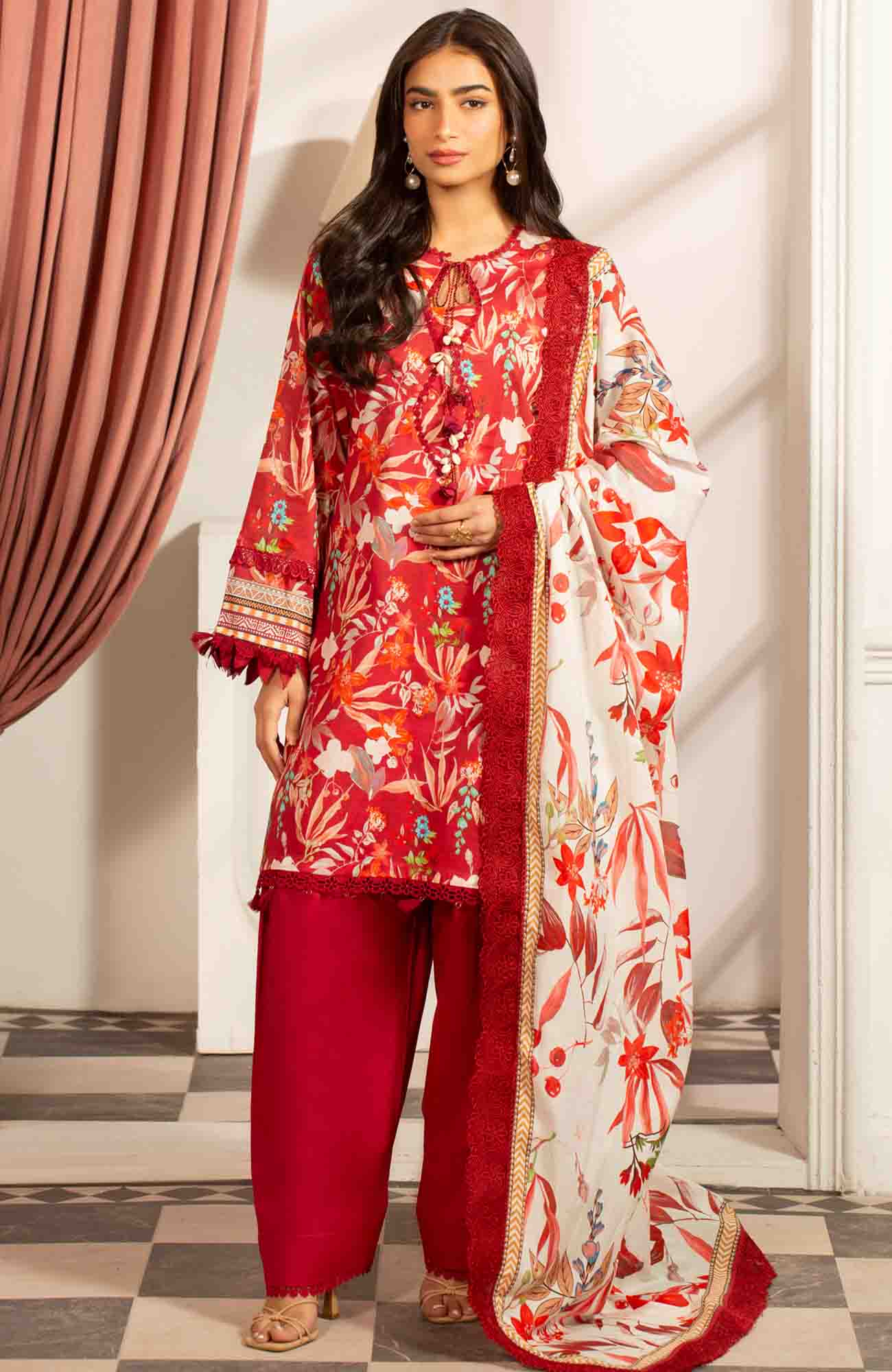 Mausummery Luxury Printed Lawn Unstitched 3 Piece Suit - MUSV2L3 - Amber - Summer Collection
