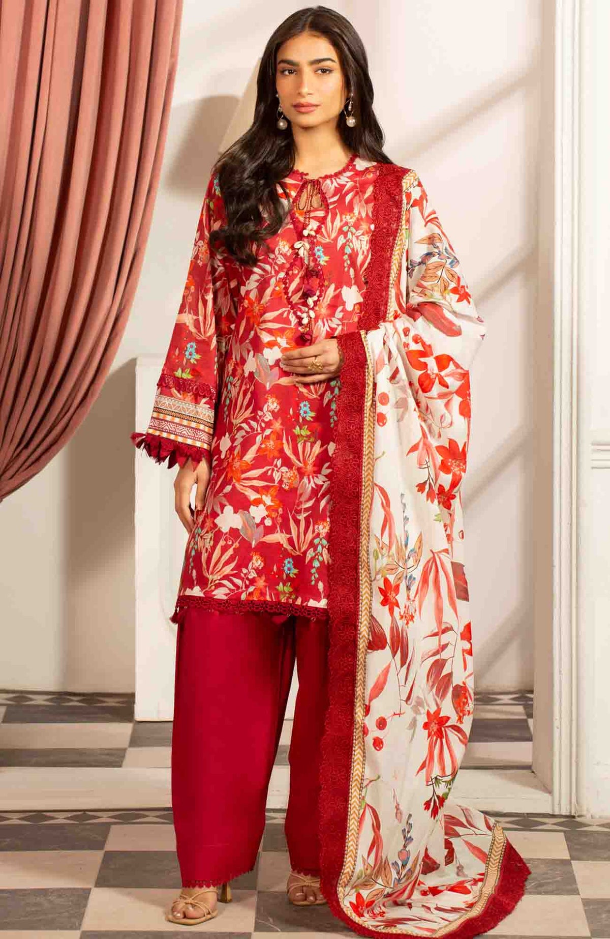 Mausummery Luxury Printed Lawn Unstitched 3 Piece Suit - MUSV2L3 - Amber - Summer Collection