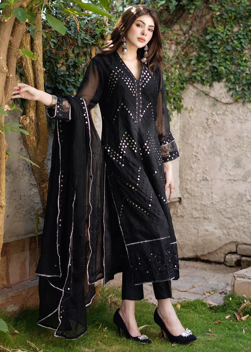 Merakish Luxury Chiffon Embroidered'23 - ST23-MK7 Siyah