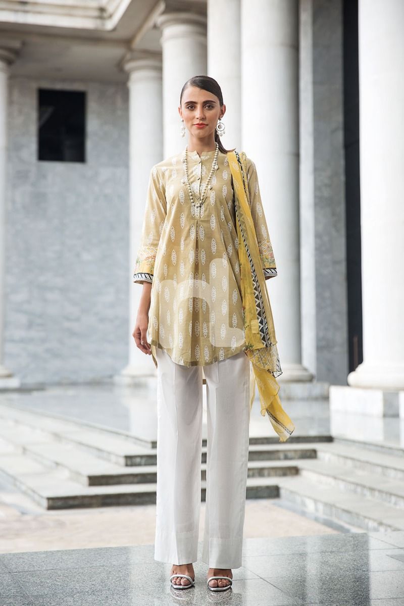 41907225-Blended Crinkle Chiffon &amp; Slub Lawn – Brown Printed 2PC