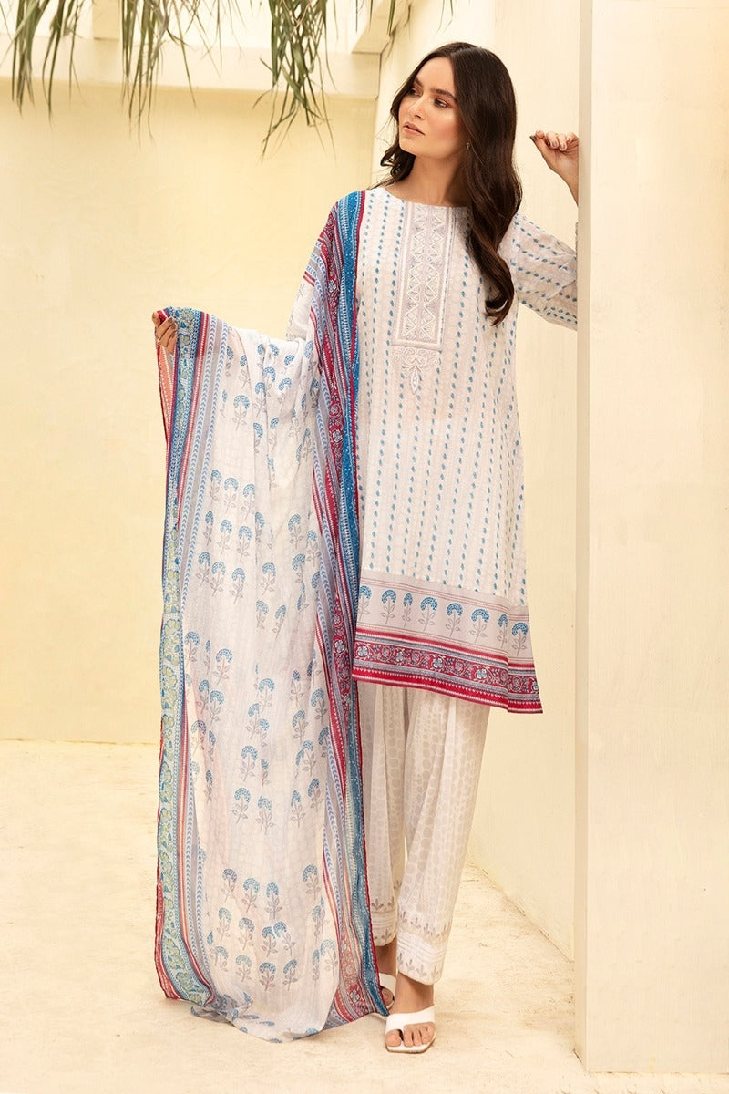 42001643- Printed Embroidered Super Fine Lawn; Rip Voil & Cambric-3PC