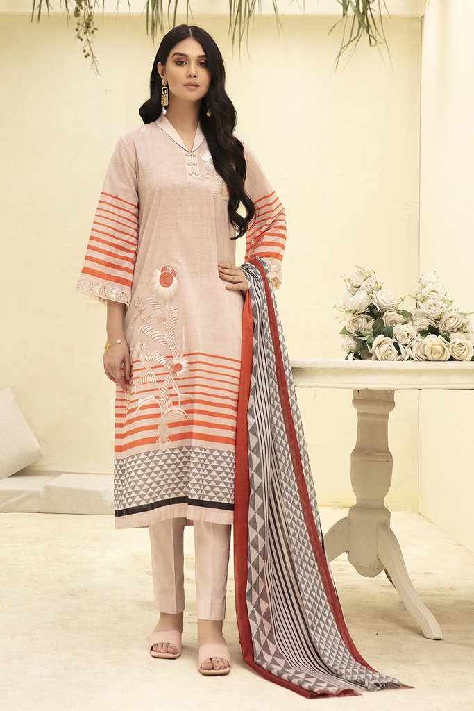 42001649- Digital Printed Embroidered Super Fine Lawn, Rip Voil & Cambric-3PC