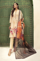 42101022-Digital Printed Fine Lawn, Slub Net-2PC