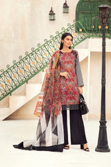 42101025-Digital Printed Super Fine Lawn, Slub Net-2PC