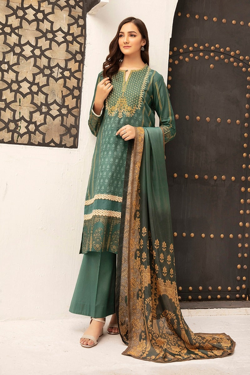 42101037-Gold Printed Super Fine Lawn, Silk 2PC