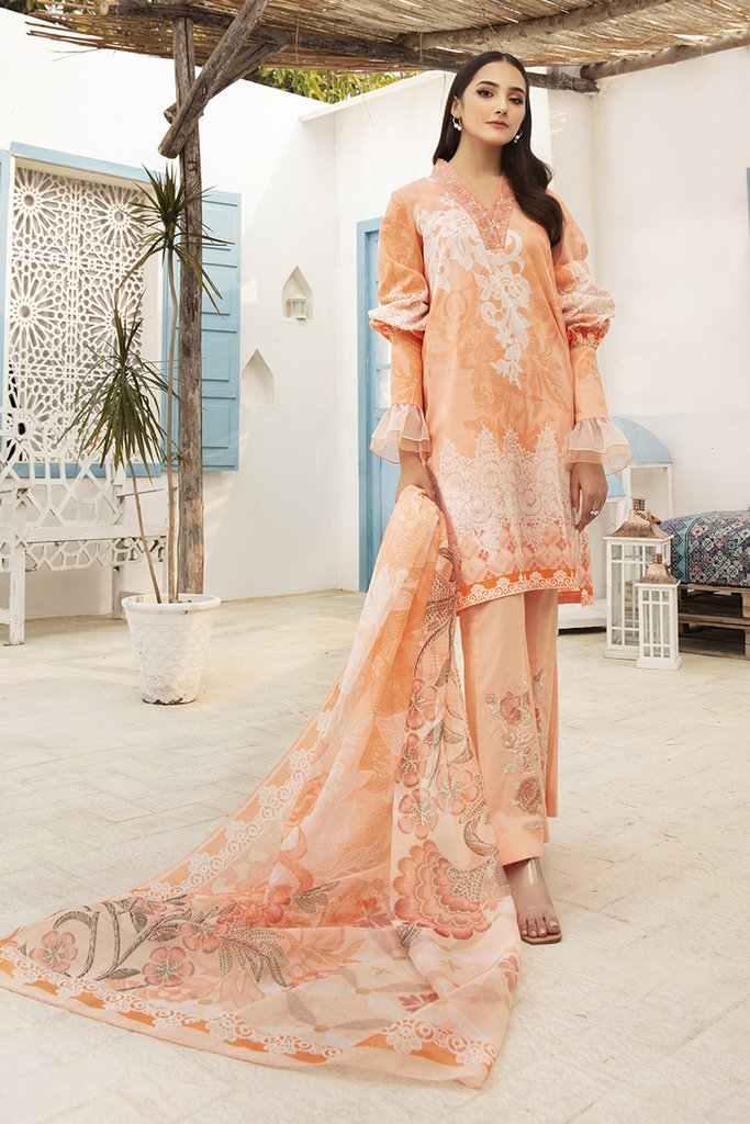 42101057-Embroidered Digital Printed Super Fine Lawn, Slub Net-3PC