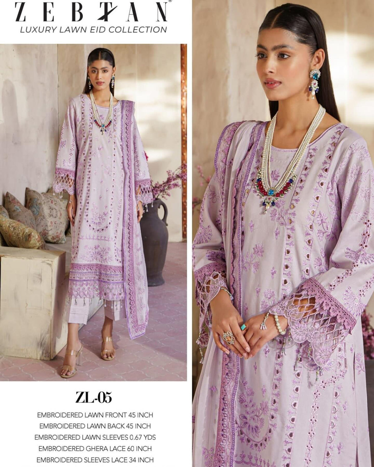 Zebtan - Zeenat Luxury Lawn Embroidered Collection - ZL-05