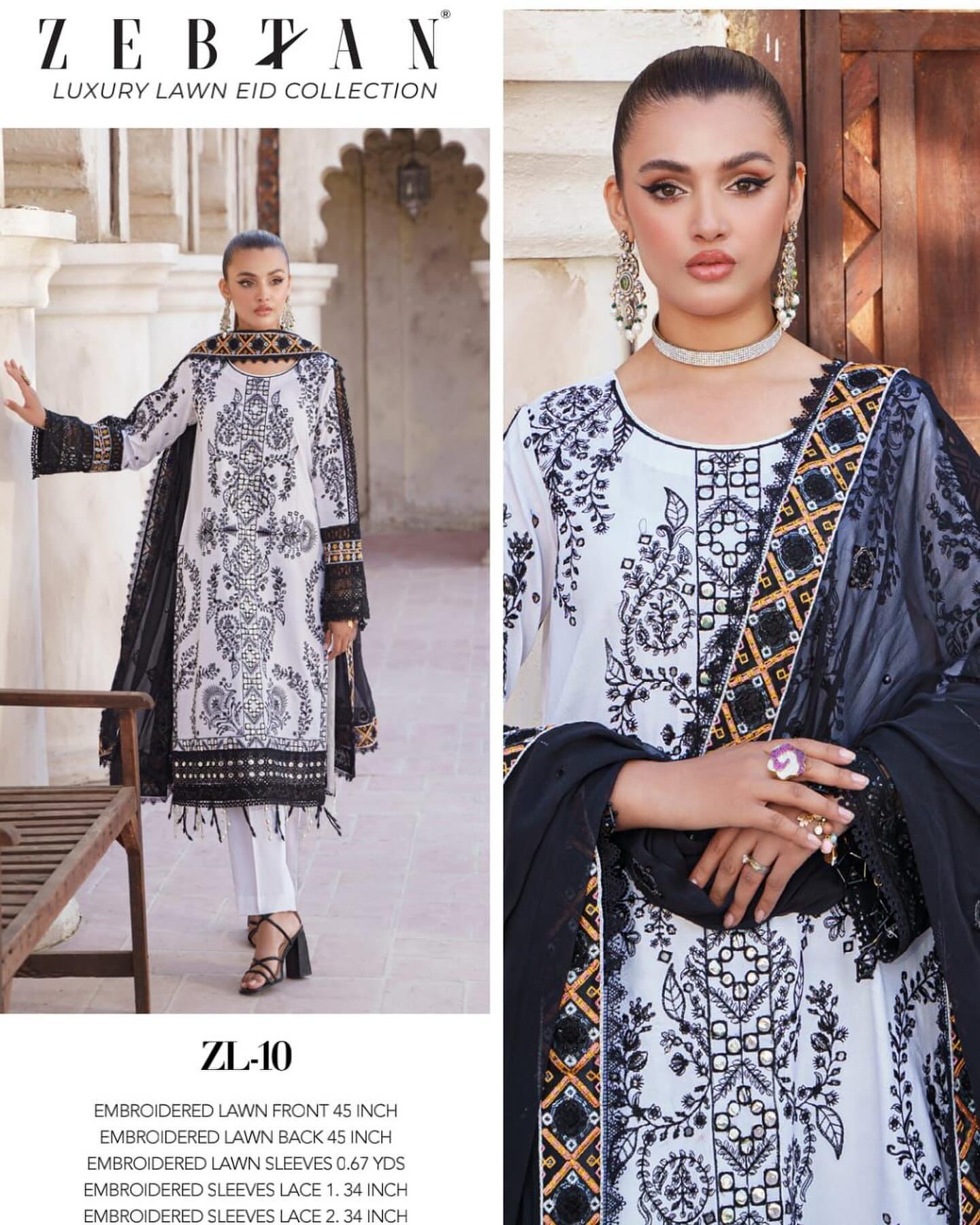 Zebtan - Zeenat Luxury Lawn Embroidered Collection - ZL-10