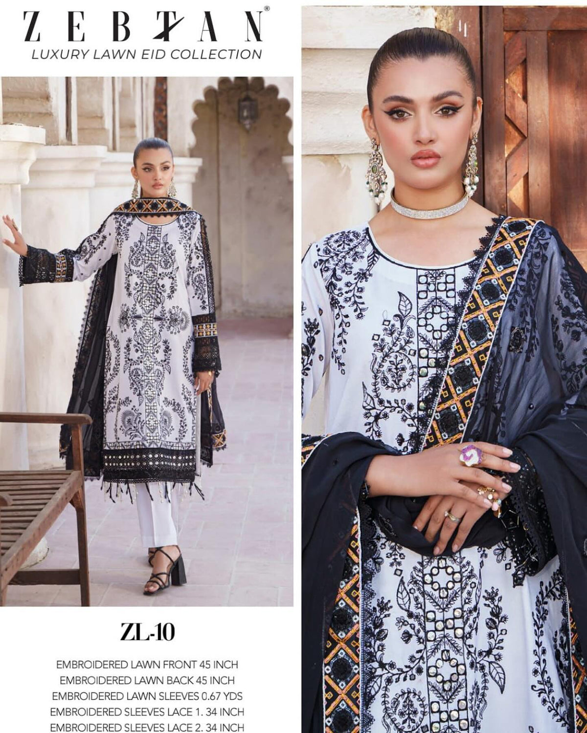 Zebtan - Zeenat Luxury Lawn Embroidered Collection - ZL-10