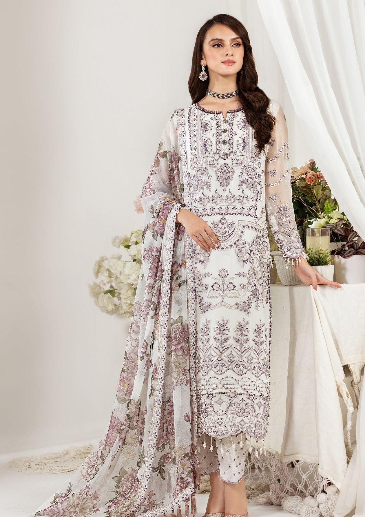 Alizeh Fashion by Bilal Embroidery Embroidered Chiffon Suits Unstitched 3 Piece AFB21RD D-06 APSARA - Luxury Collection