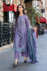 Carnation By Rang Rasiya Embroidered Slub Suit Unstitched 3 Piece RR24CE D-14 Levender - Winter Collection