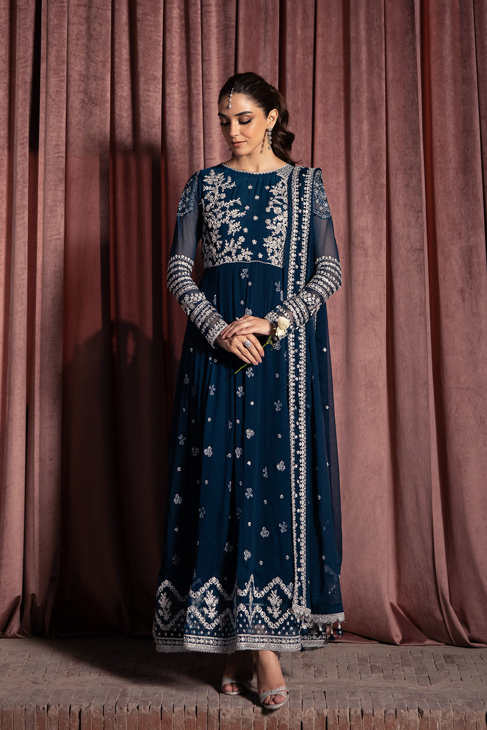 Luxe by Azure Embroidered Chiffon Suit Unstitched 3 Piece AZU24L Aquatic Whisper - Formal Collection