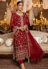 Merakish Luxury Chiffon Embroidered'22 - MERKI-C-V2-D2 - Red Crimson