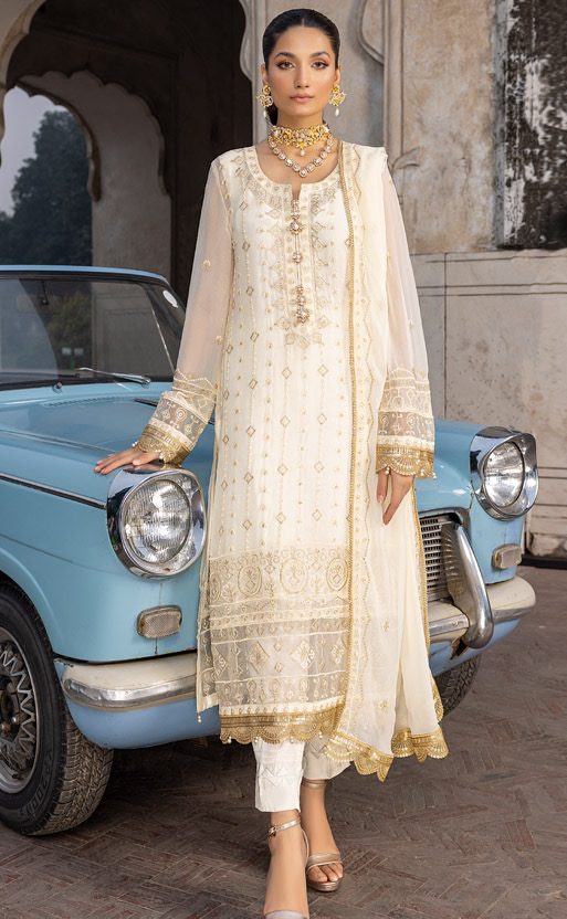 Merakish Luxury Chiffon Embroidered'22 - MERKI-C-V2-D5 - Pear Chiffon