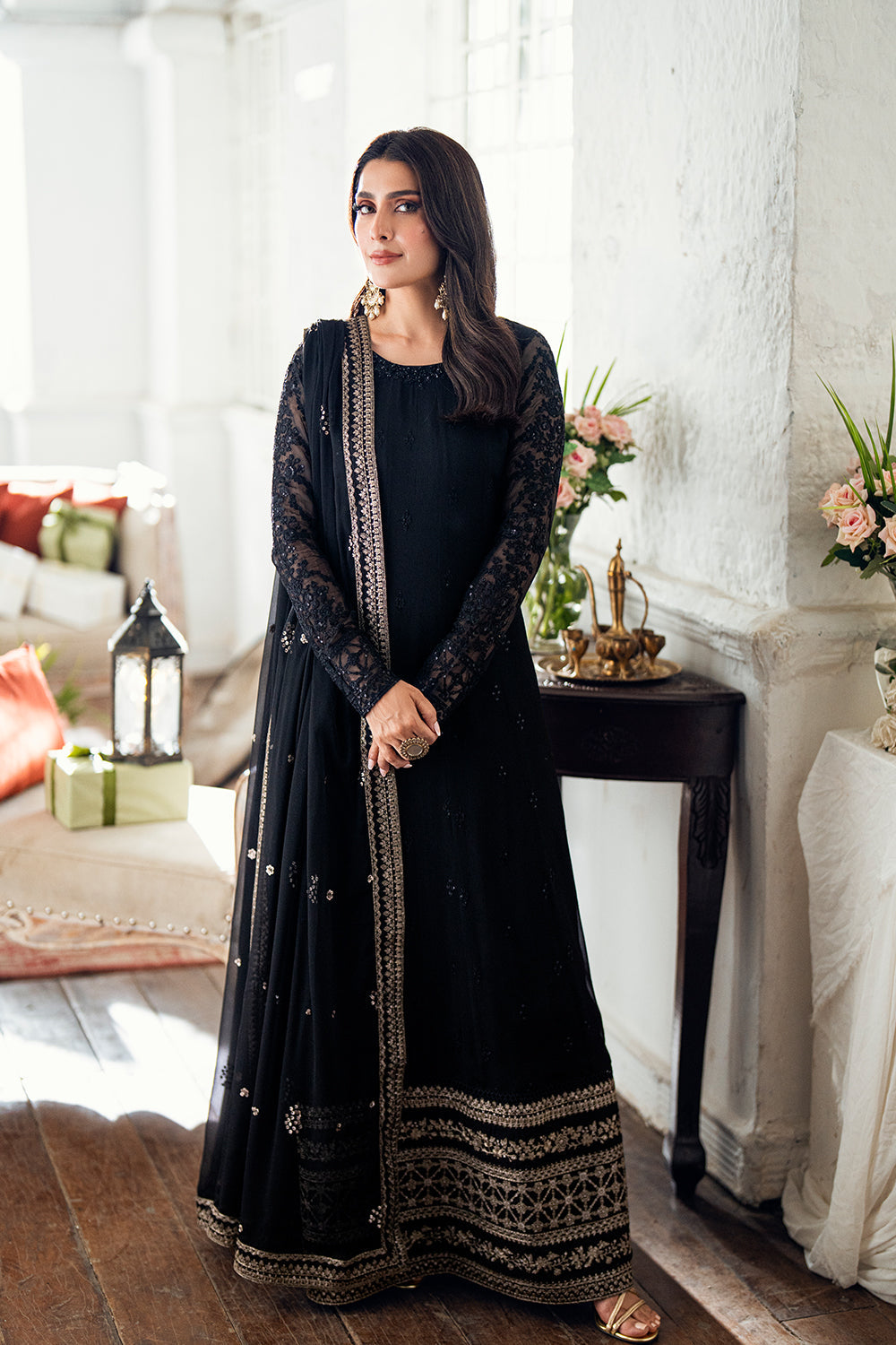 Azure - Luxe Embroidered Chiffon Suits Unstitched 3 Piece AZU25ED3 Caviar Noir- Festive Collection