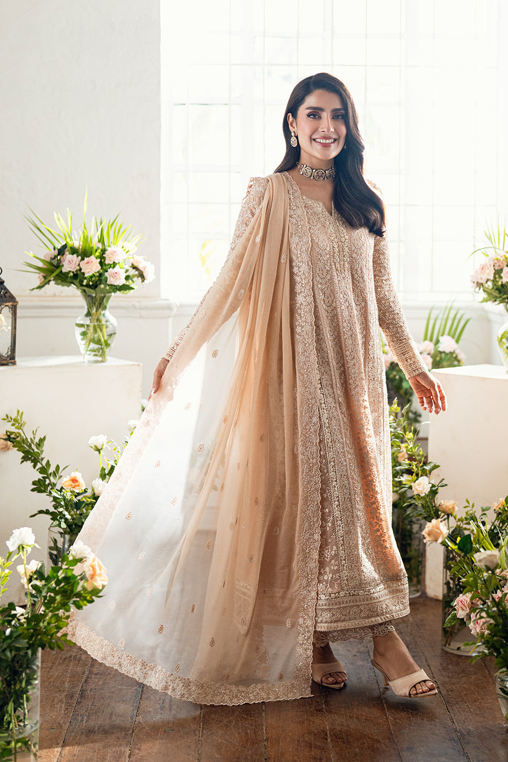 Azure - Luxe Embroidered Chiffon Suits Unstitched 3 Piece AZU25ED3 Celestial Cream- Festive Collection