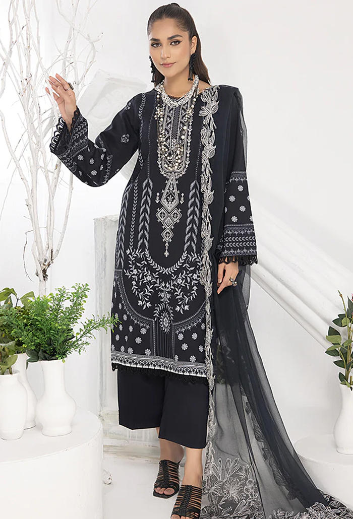 Monochrome By Humdum Embroidered Lawn Suits Unstitched 3 Piece HD23MC D-02 - Summer Collection