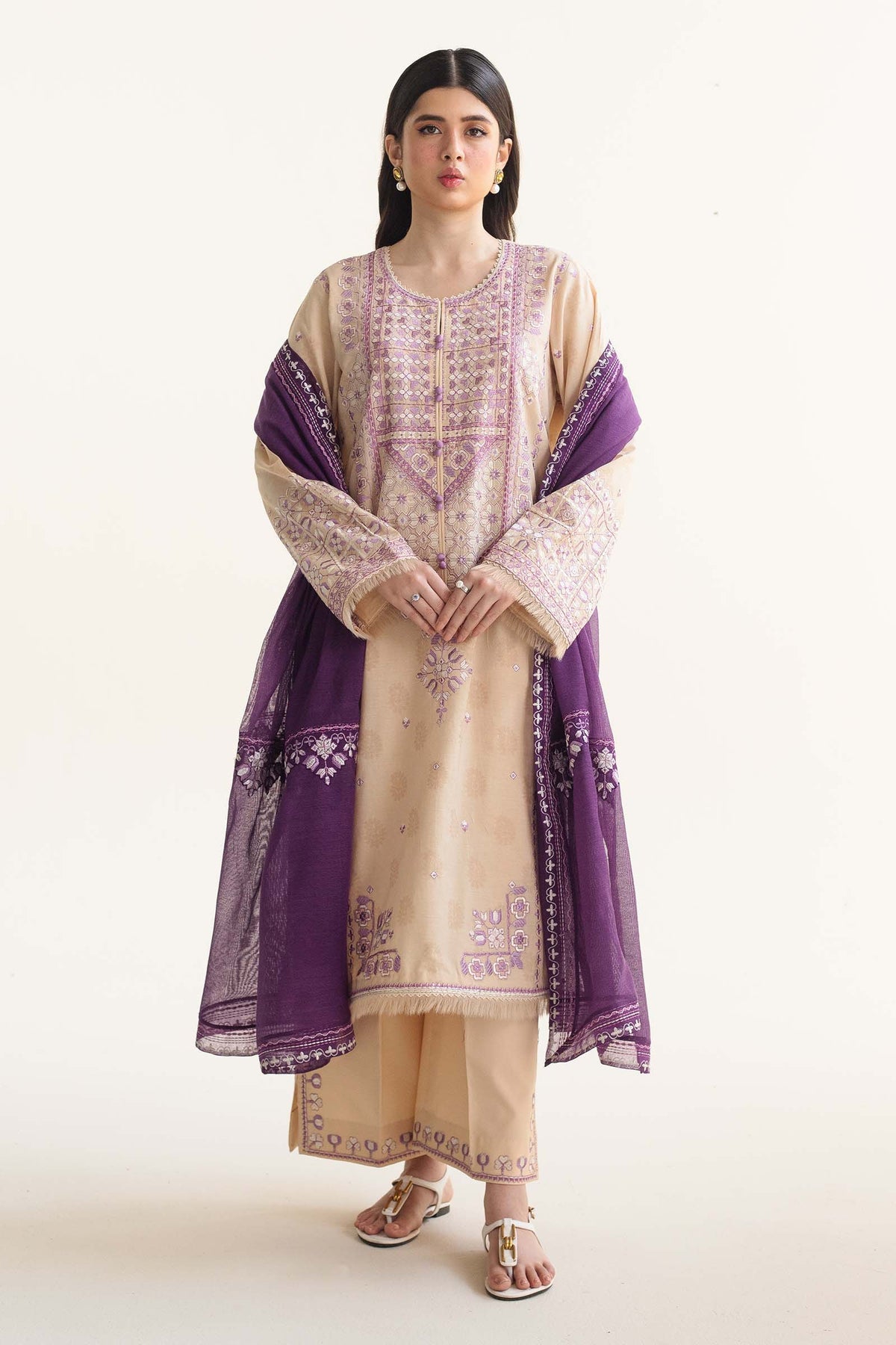 Coco by Zara Shahjahan Embroidered Lawn Suit Unstitched 3 Piece CZS24L2 5B Dinara - Summer Collection