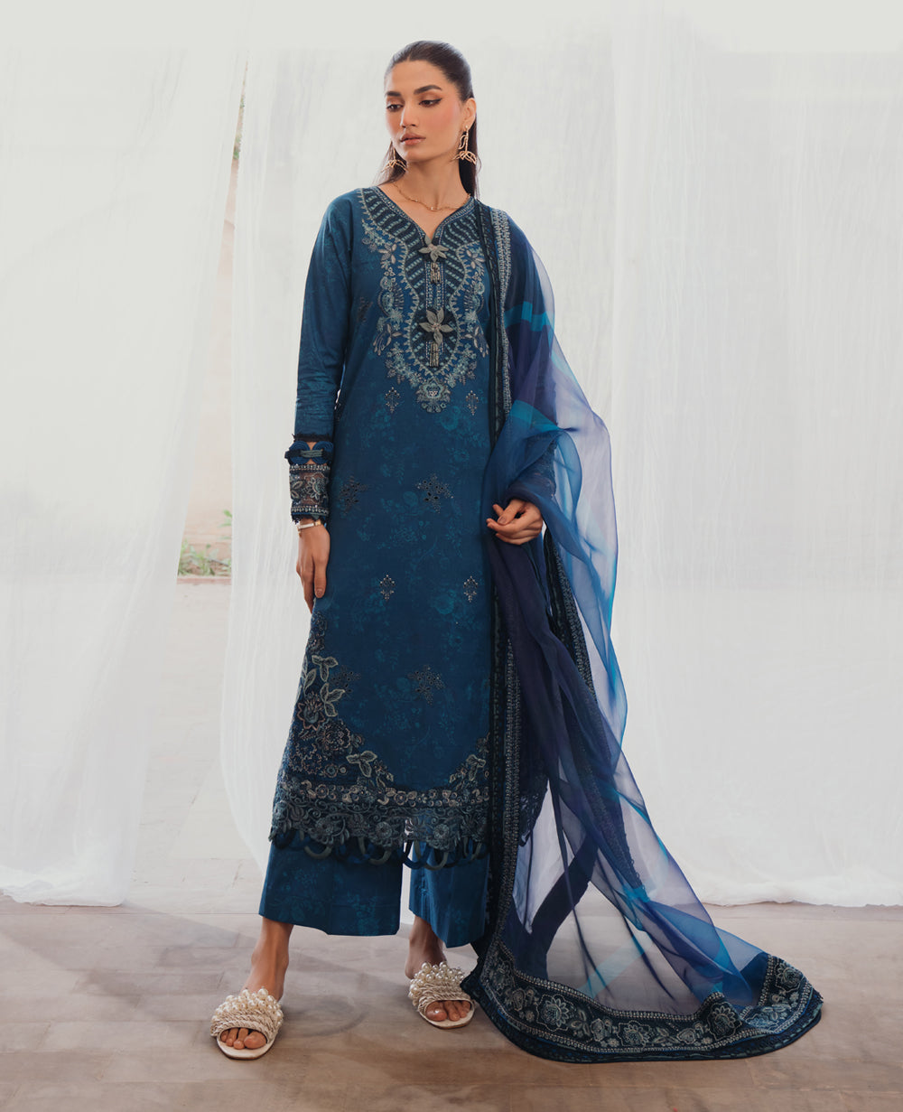Baroque - Xenia Formals Embroidered Lawn Suit Unstitched 3 Piece ZE24S 636- TASLIMA- Summer Collection