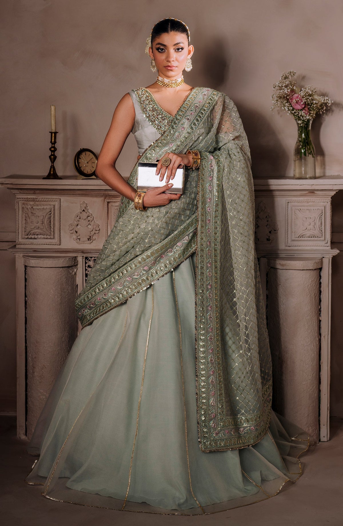 Mallika Jaan by Bushra Paracha Unstitched Embroidered Tusel Silk Dress - AMEERAN