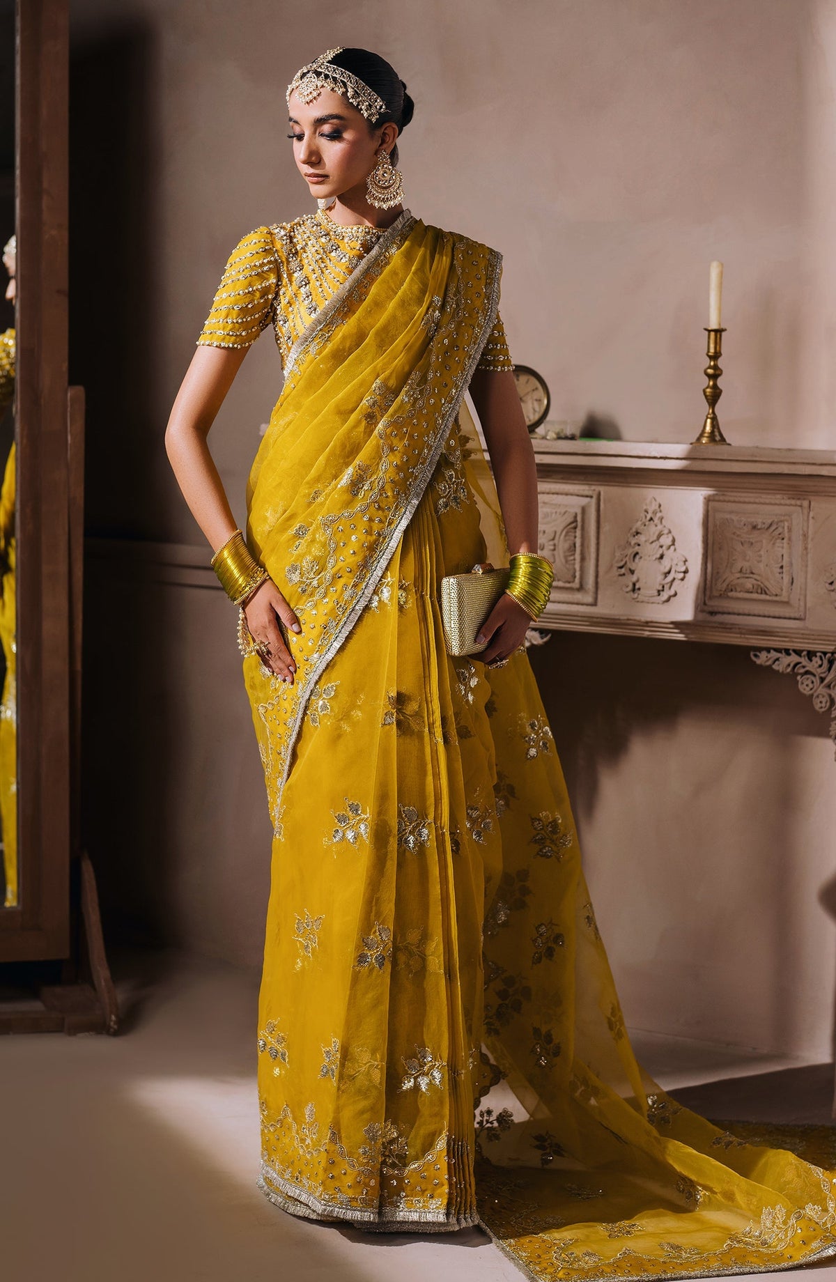 Mallika Jaan by Bushra Paracha Unstitched Embroidered Tusel Silk Saree - MARJAAN