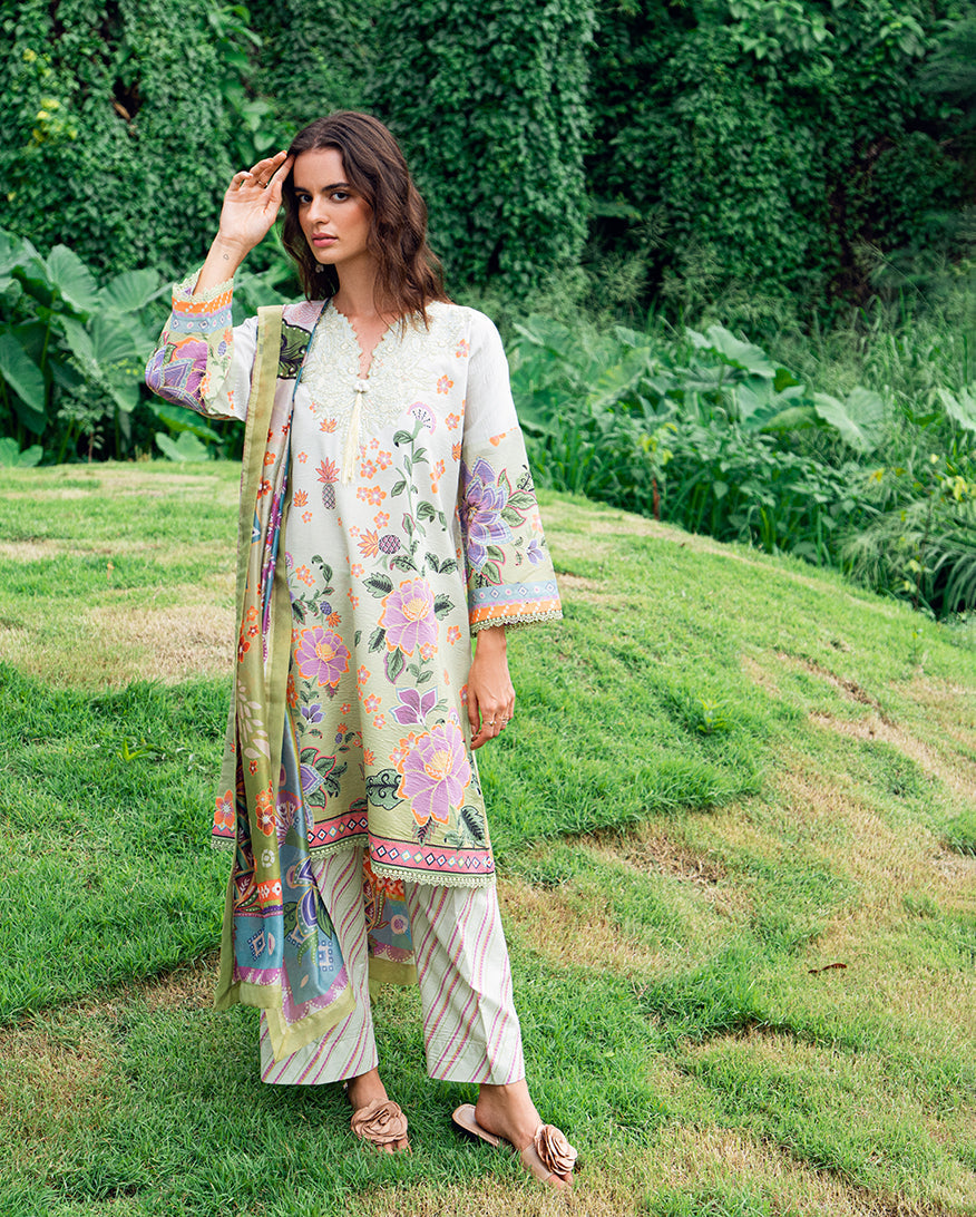Garden Veil by Roheenaz Embroidered Lawn Suits Unstitched 3 Piece RN25GV D-04 B Melon Muse - Summer Collection