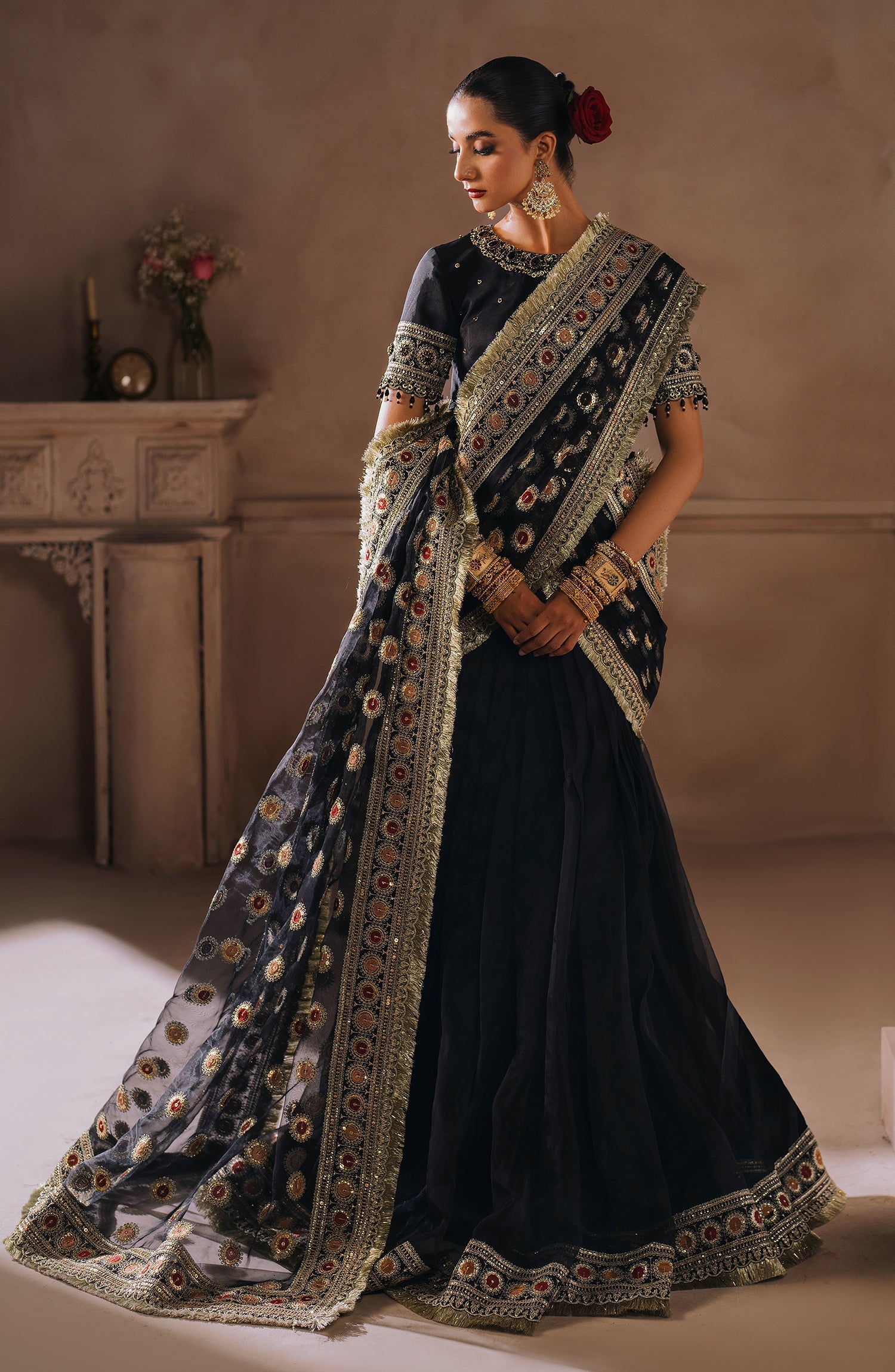 Mallika Jaan by Bushra Paracha Unstitched Embroidered Tusel Silk Saree - SAL JAAN