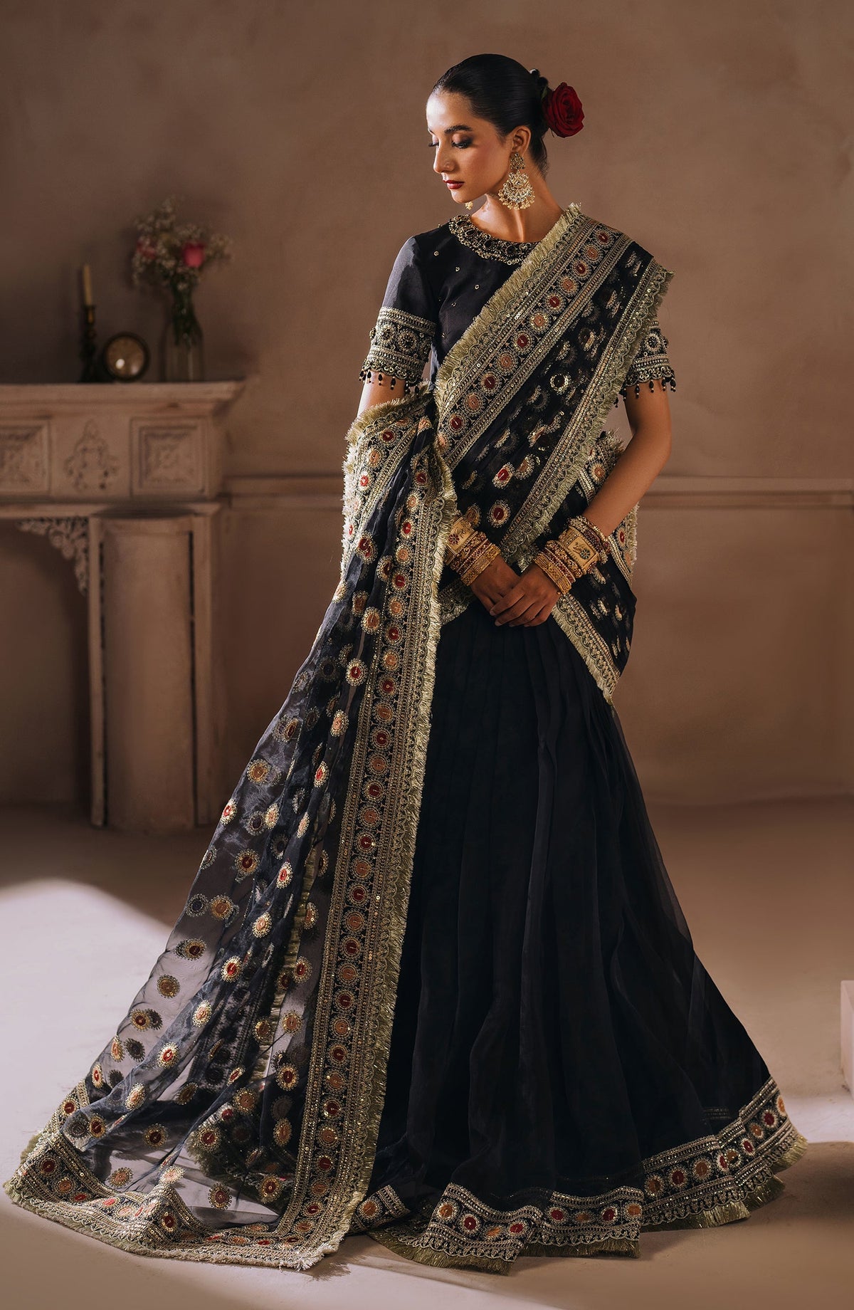 Mallika Jaan by Bushra Paracha Unstitched Embroidered Tusel Silk Saree - SAL JAAN