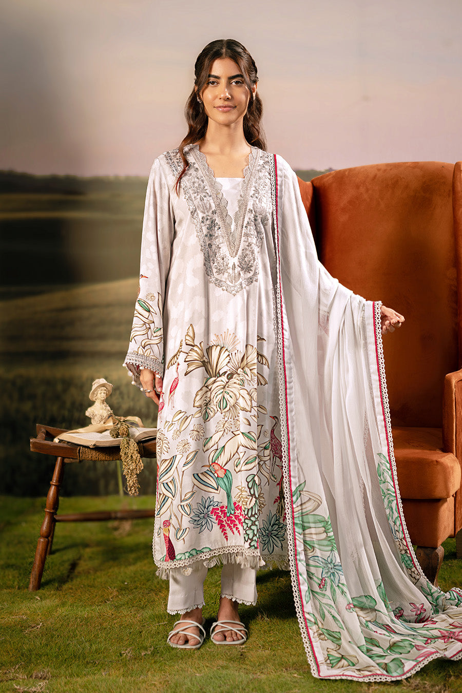 M Basic by Maria B Embroidered Arabic Lawn Suits Unstitched 3 Piece MB25PF MB-05 A - Summer Collection