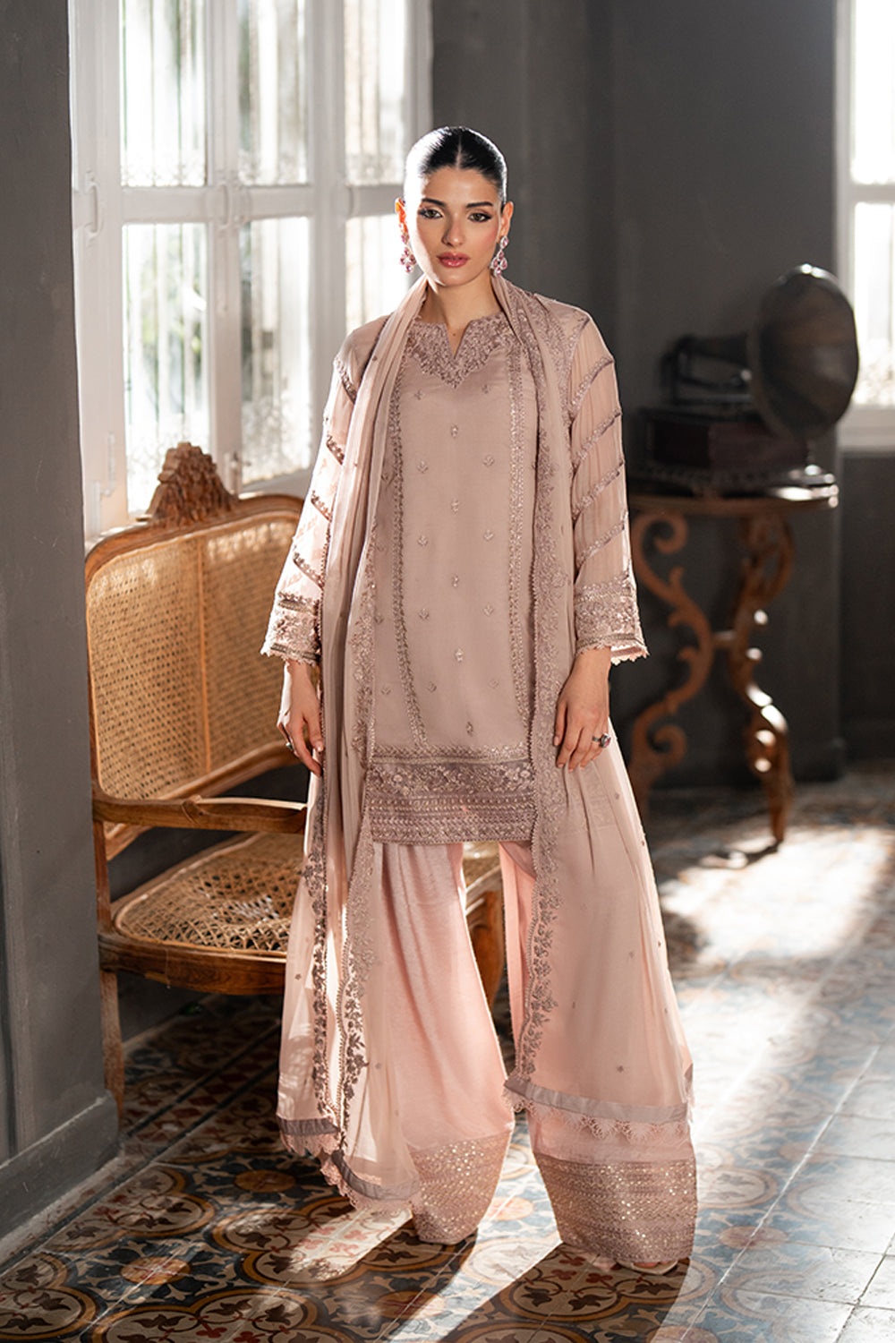 Ensembles by Azure Embroidered Chiffon Suits Unstitched 3 Piece AZU25EF Fadad Rouge ES-105 - Festive Collection