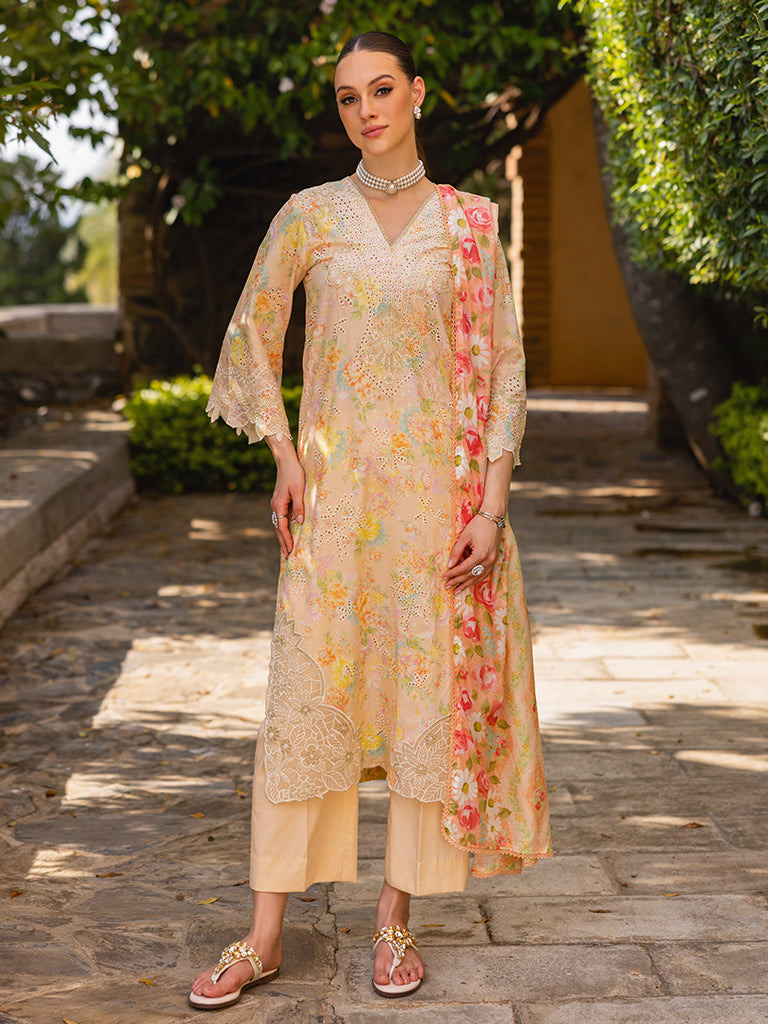 Nisa by RajBari Chikankari Embroidered Lawn Suits Unstitched 3 Piece RB25A D-05 - Summer Collection