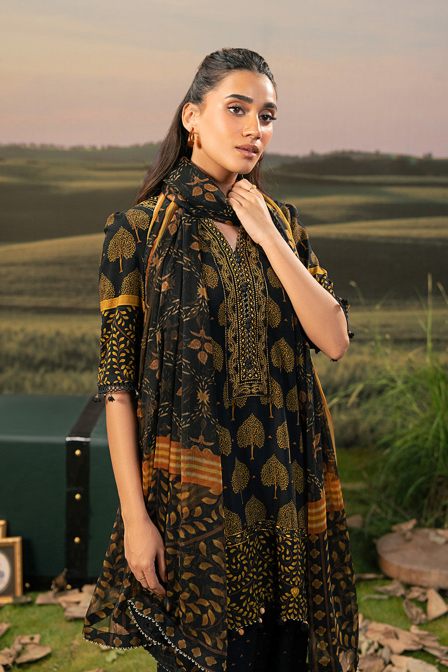 M Basic by Maria B Embroidered Arabic Lawn Suits Unstitched 3 Piece MB25PF MB-03 B - Summer Collection