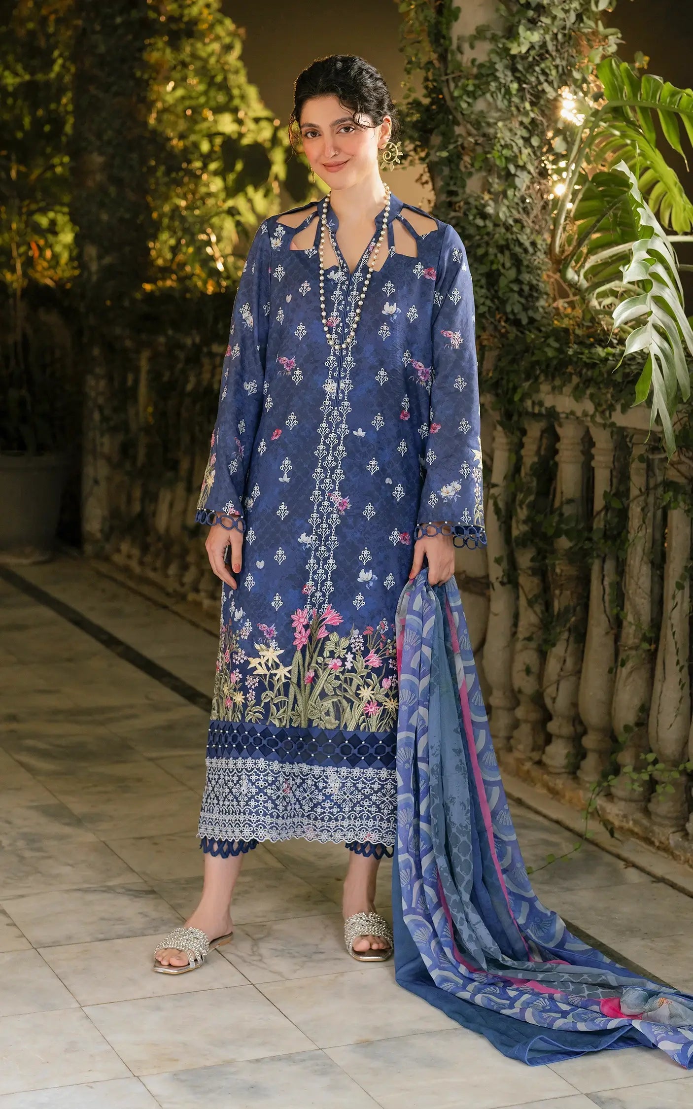 Gulkari by Asifa and Nabeel Chikankari Lawn Suit Unstitched 3 Piece AN25G GKL-05 Azure Whisper - Summer Collection