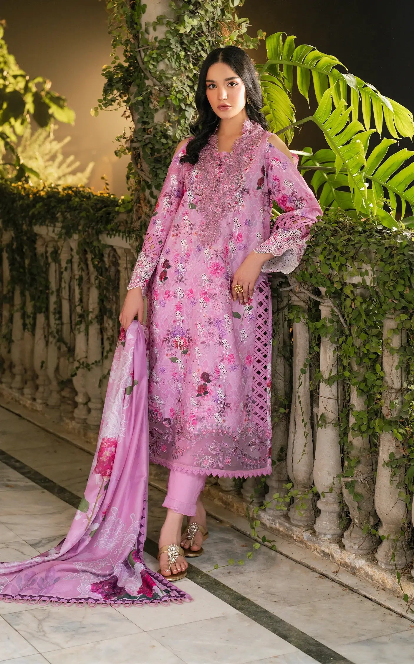 Gulkari by Asifa and Nabeel Chikankari Lawn Suit Unstitched 3 Piece AN25G GKL-10 Dawn Petals - Summer Collection