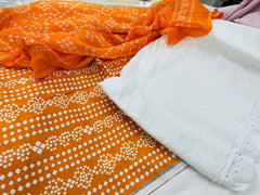 Chunri Print / Embroidered Trouser / Chiffon Dupatta-3PC- DARK ORANGE