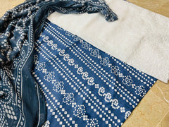 Chunri Print / Embroidered Trouser / Chiffon Dupatta-3PC- DARK GRAY