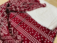 Chunri Print / Embroidered Trouser / Chiffon Dupatta-3PC- MAROON