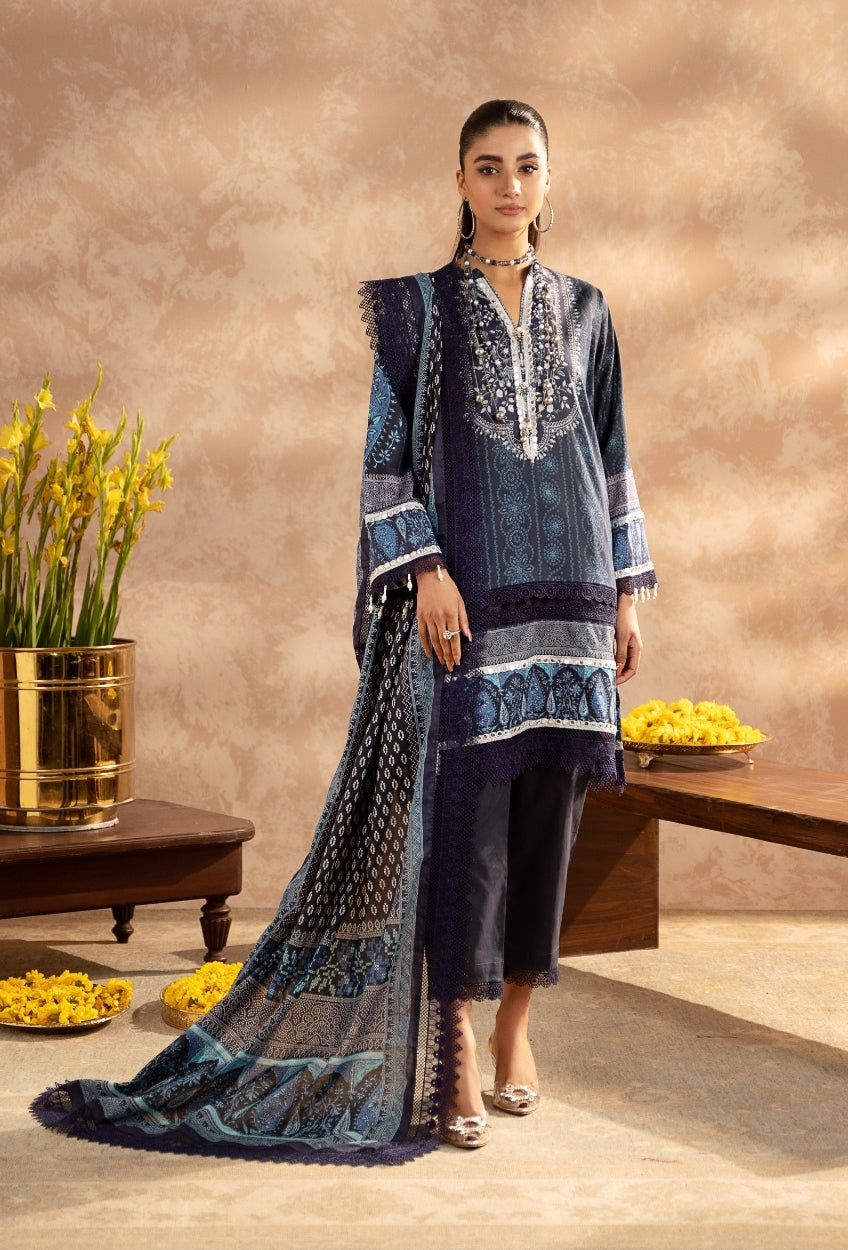 Mausummery Luxury Digital Printed Lawn - Blue Sapphire