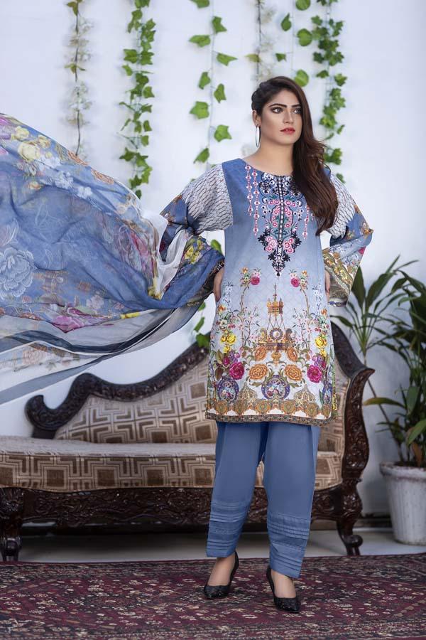 AZURE - SALWA DIGITAL PRINTED & EMBROIDERED KARANDI - 010
