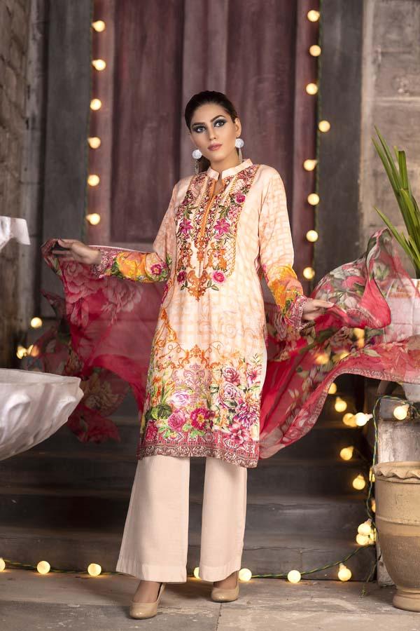 CINNAMON SATIN - HUDA DIGITAL PRINTED & EMBROIDERED KARANDI - 10