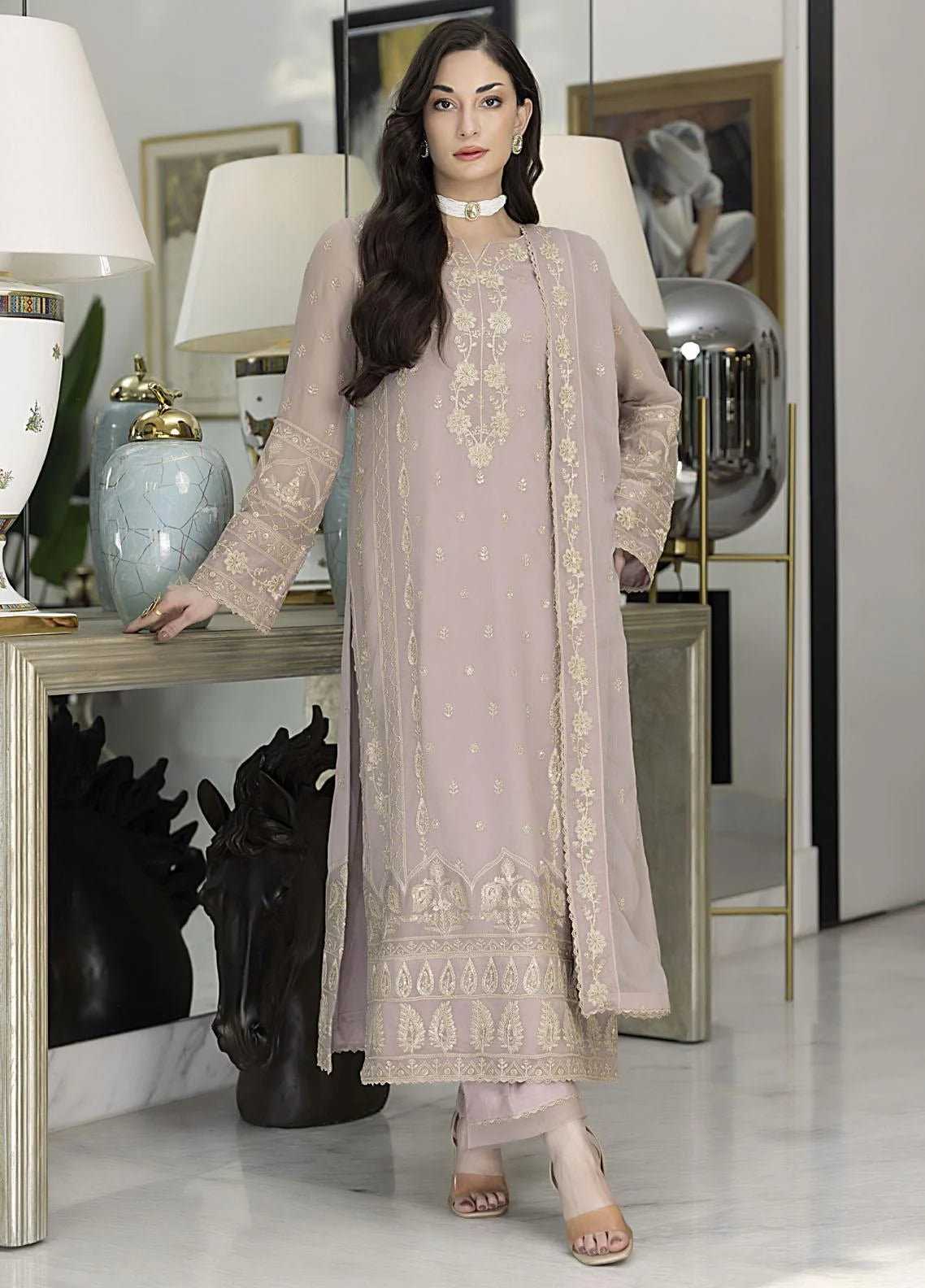 Merakish By Shahzeb Textiles Embroidered Chiffon Suits Unstitched 3 Piece ST24MK-V10 Carnation Pink