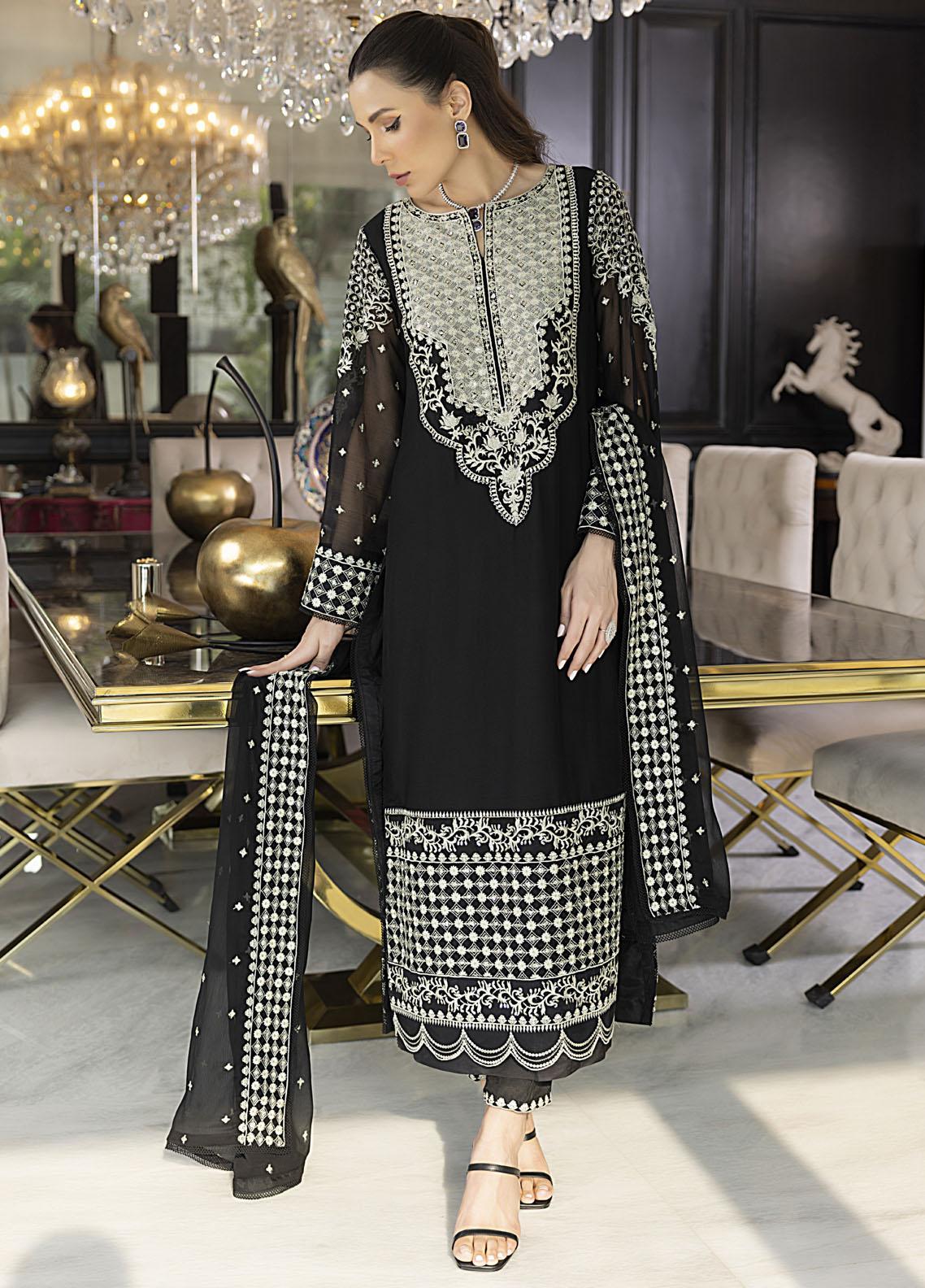 Merakish By Shahzeb Textiles Embroidered Chiffon Suits Unstitched 3 Piece ST24MK-V10 Charcoal Black